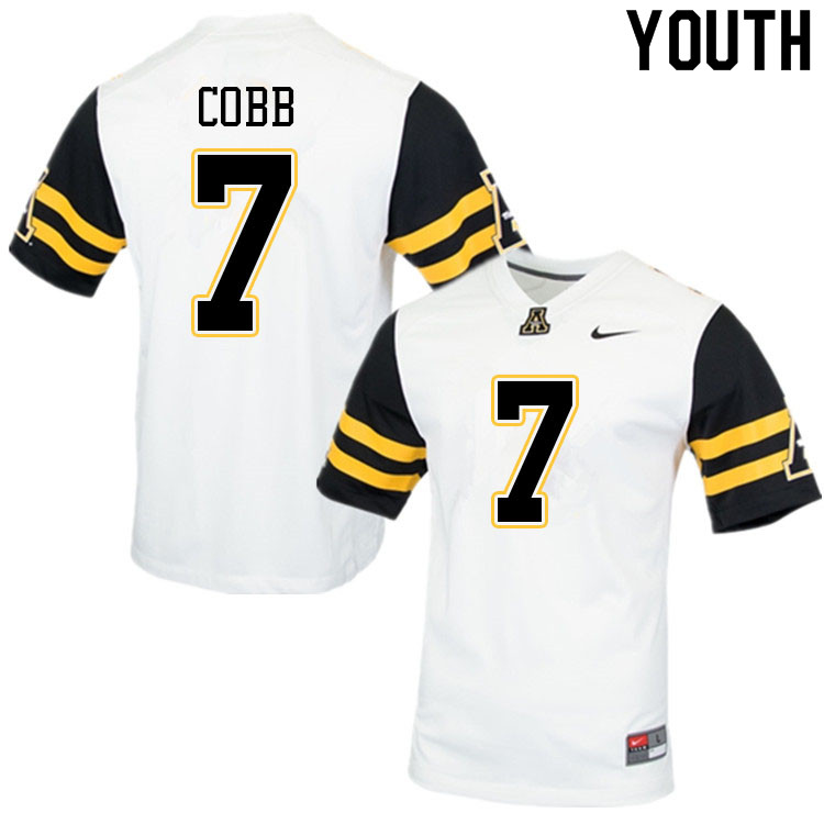 Youth #7 Trey Cobb Appalachian State Mountaineers College Football Jerseys Sale-White